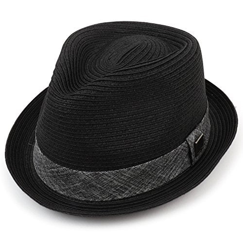 Trendy Apparel Shop Upbrim Paper Straw Fedora Hat with Hat Band