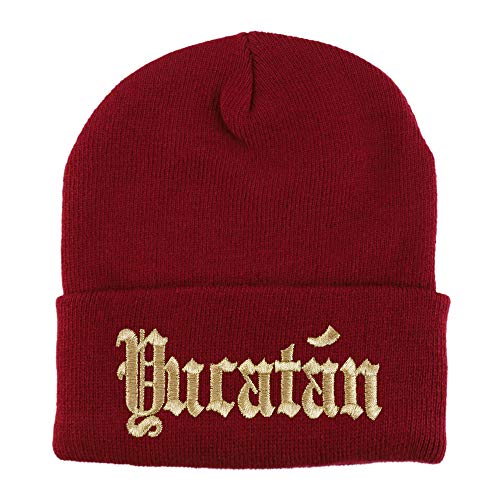 Trendy Apparel Shop Old English Yucatan Gold Embroidered Acrylic Knit Beanie Cap