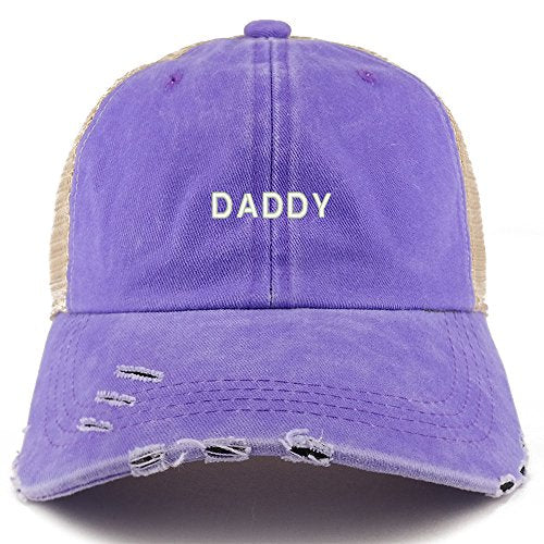 Trendy Apparel Shop Daddy Embroidered Frayed Bill Trucker Mesh Back Cap