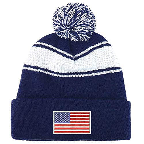 Trendy Apparel Shop White American Flag Two Tone Pom Striped Long Beanie Hat