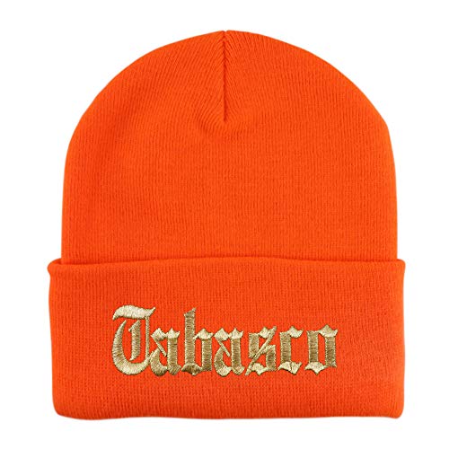 Trendy Apparel Shop Old English Tabasco Gold Embroidered Acrylic Knit Beanie Cap