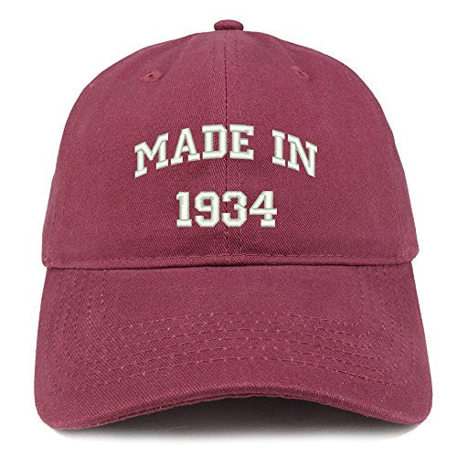 Trendy Apparel Shop Made in 1934 Text Embroidered 87th Birthday Brushed Cotton Cap
