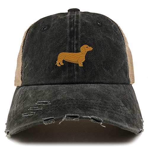 Trendy Apparel Shop Dachshund Dog Embroidered Frayed Bill Trucker Mesh Back Cap