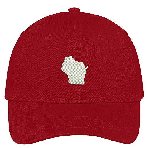 Trendy Apparel Shop Wisconsin State Map Embroidered Low Profile Soft Cotton Brushed Baseball Cap