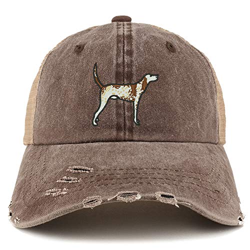 Trendy Apparel Shop Pointer Dog Embroidered Frayed Bill Trucker Mesh Back Cap