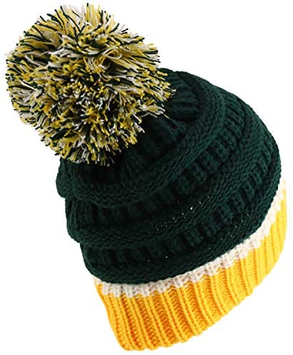 Trendy Apparel Shop Team Color Ribbed Knit Pom Pom Winter Beanie Hat