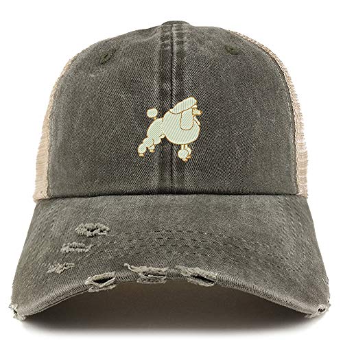 Trendy Apparel Shop Poodle Dog Embroidered Frayed Bill Trucker Mesh Back Cap