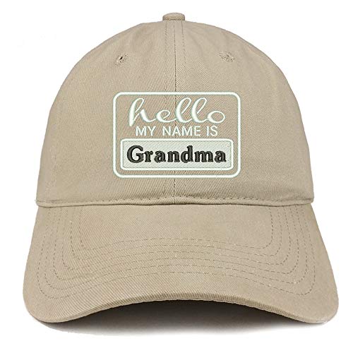 Trendy Apparel Shop Hello My Name is Grandma Soft Crown 100% Brushed Cotton Cap