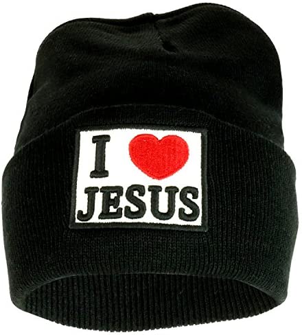 Trendy Apparel Shop I Love Jesus Embroidered Patch Cuff Long Beanie Hat
