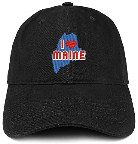 Trendy Apparel Shop I Love Maine Map Embroidered Soft Crown 100% Brushed Cotton Cap