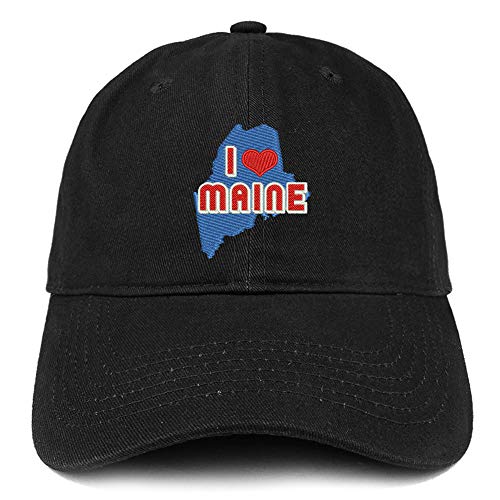 Trendy Apparel Shop I Love Maine Map Embroidered Soft Crown 100% Brushed Cotton Cap