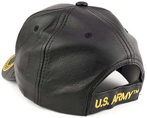 Trendy Apparel Shop U.S. Military Big 3D Embroidered PU Leather Adjustable Baseball Cap