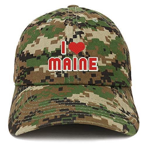 Trendy Apparel Shop I Love Maine Embroidered Soft Crown 100% Brushed Cotton Cap