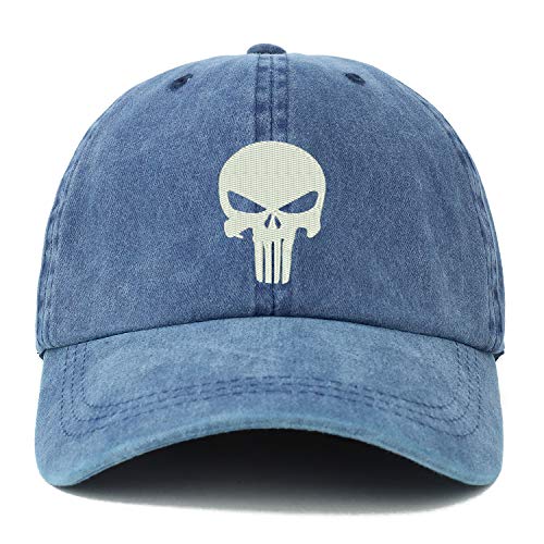 Trendy Apparel Shop XXL Punisher Skull Embroidered Unstructured Washed Pigment Dyed Baseball Cap