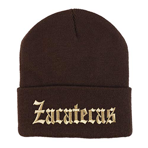 Trendy Apparel Shop Old English Zacatecas Gold Embroidered Acrylic Knit Beanie Cap