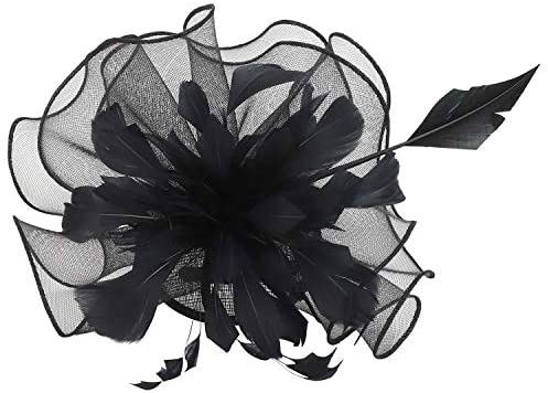 Trendy Apparel Shop Women's Long Feathered Mesh Flower Cocktail Fascinator