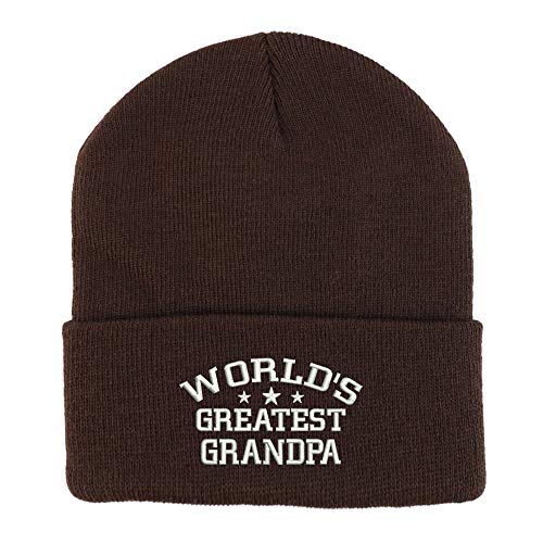 Trendy Apparel Shop World's Greatest Grandpa Embroidered Winter Long Cuff Beanie