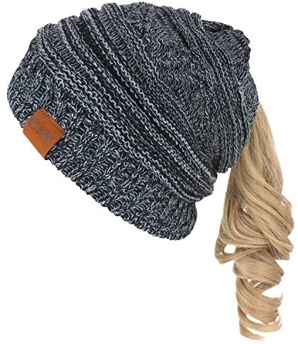 Trendy Apparel Shop 2 in 1 Winter Multi Knit Ponytail Slouchy Beanie Neck Warmer