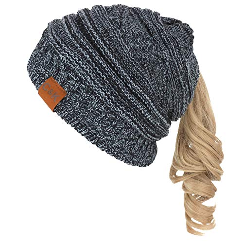 Trendy Apparel Shop 2 in 1 Winter Multi Knit Ponytail Slouchy Beanie Neck Warmer