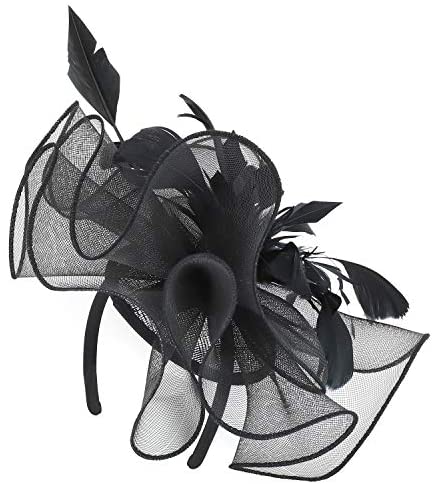 Trendy Apparel Shop Women's Long Feathered Mesh Flower Cocktail Fascinator