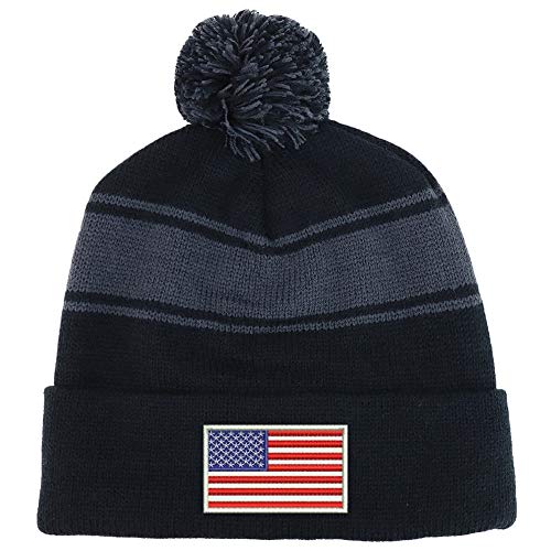 Trendy Apparel Shop White American Flag Two Tone Pom Striped Long Beanie Hat