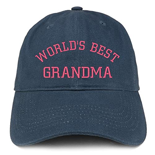 Trendy Apparel Shop World's Best Grandma Pink Embroidered Soft Crown 100% Brushed Cotton Cap