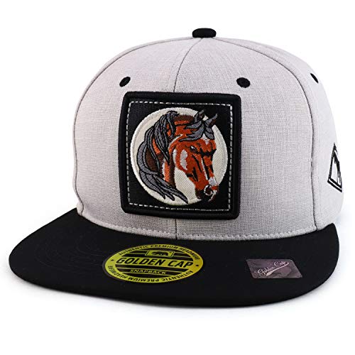 Trendy Apparel Shop Horse Patch Embroidered Two Tone Flatbill Snapback Cap