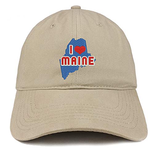 Trendy Apparel Shop I Love Maine Map Embroidered Soft Crown 100% Brushed Cotton Cap