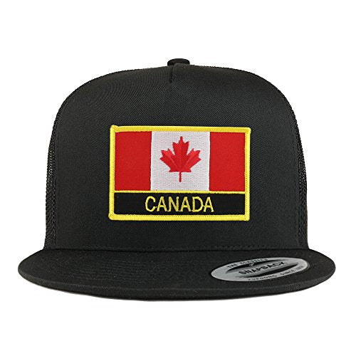 Trendy Apparel Shop Canada Flag 5 Panel Flatbill Trucker Mesh Snapback Cap