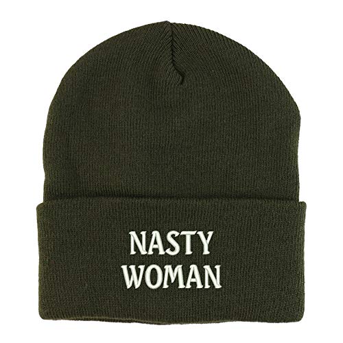 Trendy Apparel Shop Nasty Woman Embroidered Winter Long Cuff Beanie
