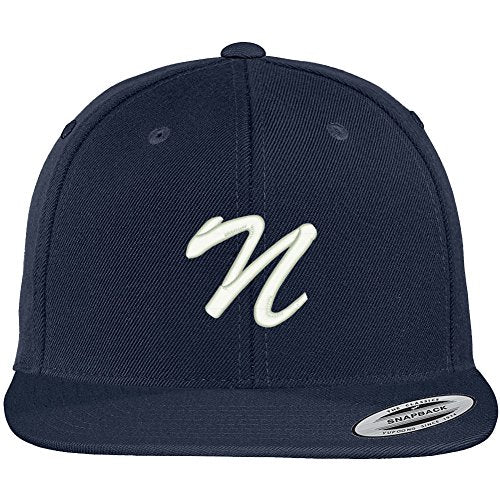 Trendy Apparel Shop Letter N Brushed Script Embroidered Flat Bill Snapback Baseball Cap