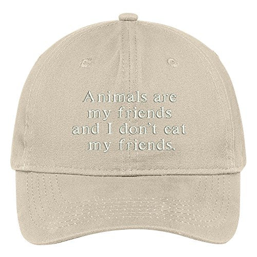 Trendy Apparel Shop Animals are My Friends and I Don't Eat Friends Embroidered Soft Brushed Cotton Low Profile Cap