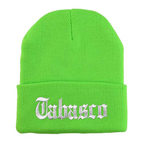 Trendy Apparel Shop Old English Tabasco White Embroidered Acrylic Knit Beanie Cap