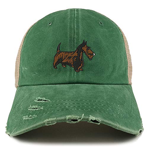 Trendy Apparel Shop Scottish Terrier Dog Embroidered Frayed Bill Trucker Mesh Back Cap
