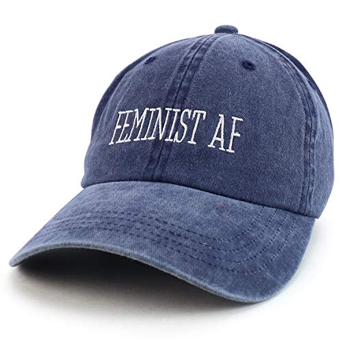 Trendy Apparel Shop Feminist AF Text Embroidered Washed Cotton Unstructured Baseball Cap