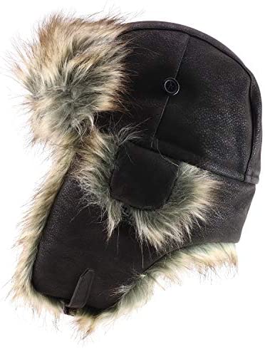 Trendy Apparel Shop Men's Fur Lined Faux Leather Winter Trooper Hat