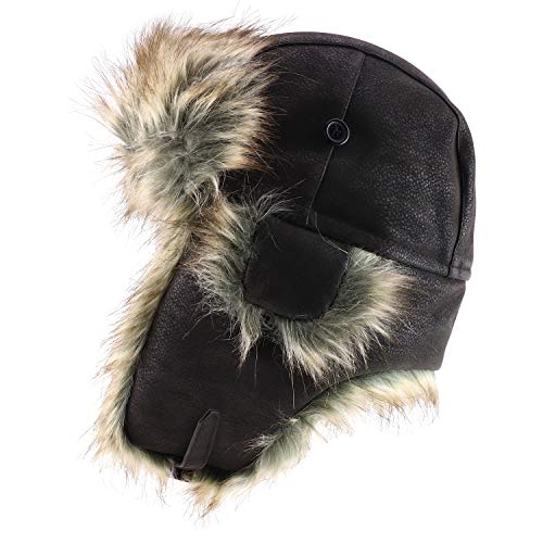 Trendy Apparel Shop Men's Fur Lined Faux Leather Winter Trooper Hat