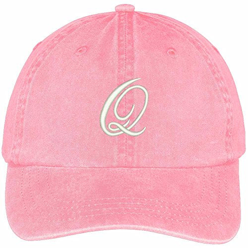 Trendy Apparel Shop Letter Q Script Monogram Font Embroidered Washed Cotton Cap
