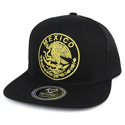 Trendy Apparel Shop City of Mexico Eagle Embroidered Flatbill Trucker Mesh Cap