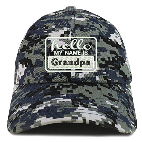 Trendy Apparel Shop Hello My Name is Grandpa Soft Crown 100% Brushed Cotton Cap