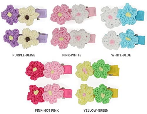 Trendy Apparel Shop Girl's 2 Piece Crochet Flower Hair Clip Barrette 5 Pack Set - ASSORT