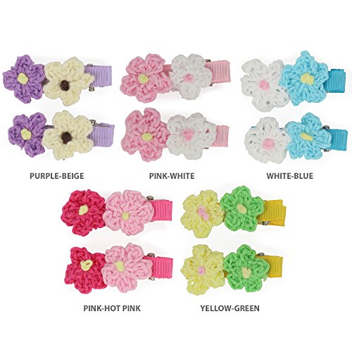 Trendy Apparel Shop Girl's 2 Piece Crochet Flower Hair Clip Barrette 5 Pack Set - ASSORT