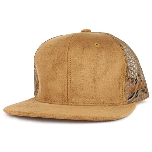 Trendy Apparel Shop Suede Plain Mesh Structured Snapback Cap with Flat Bill