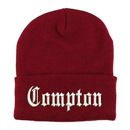 Trendy Apparel Shop Compton City Old English Embroidered Long Cuff Beanie