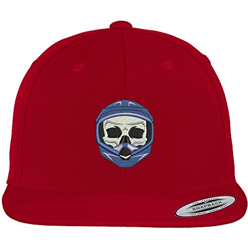Trendy Apparel Shop Motocross Skull Embroidered Flat Bill Snapback Baseball Cap