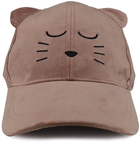 Trendy Apparel Shop Cat Face Embroidered with Cat Ear Velvet Costume Baseball Cap - Blush