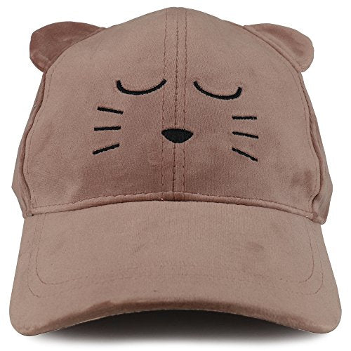 Trendy Apparel Shop Cat Face Embroidered with Cat Ear Velvet Costume Baseball Cap - Blush