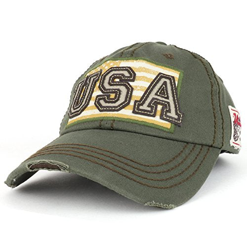 Trendy Apparel Shop USA Flag Embroidered Patch Vintage Frayed Bill Baseball Cap