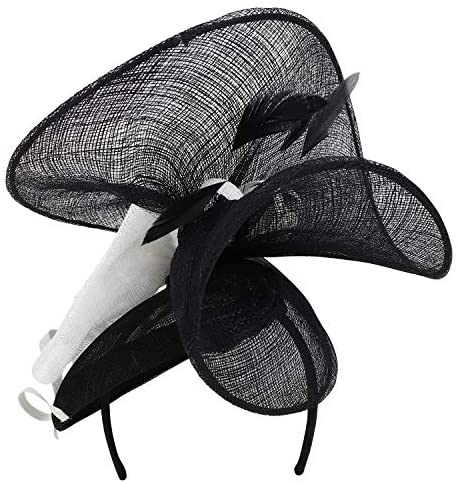 Trendy Apparel Shop Curly Meshed Ribbon Bow Decorated Sinamay Fascinator