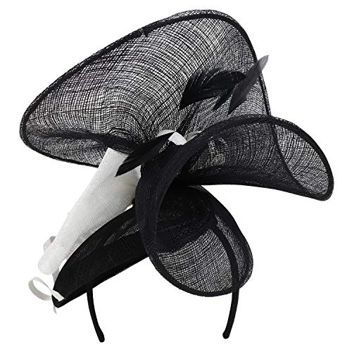 Trendy Apparel Shop Curly Meshed Ribbon Bow Decorated Sinamay Fascinator